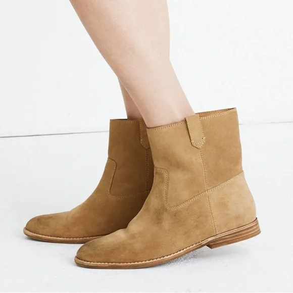MADEWELL Leah Leather Suede Tan Ankle Boots Booties - Picture 2 of 15